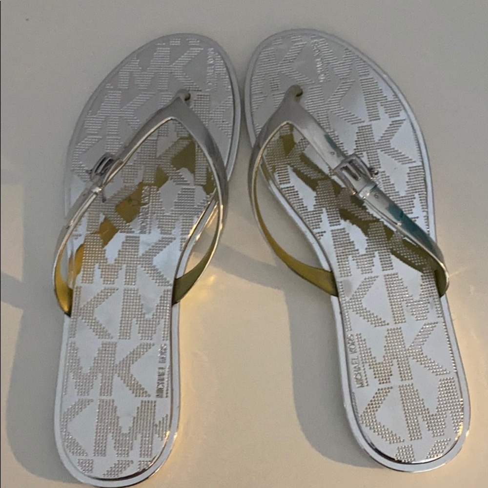 MK silver Flip Flops